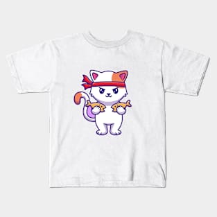 Cute angry ninja cat Kids T-Shirt